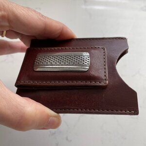 Brighton Salina Leather Business/Credit Card + Magnetic Money Clip Brown Silver